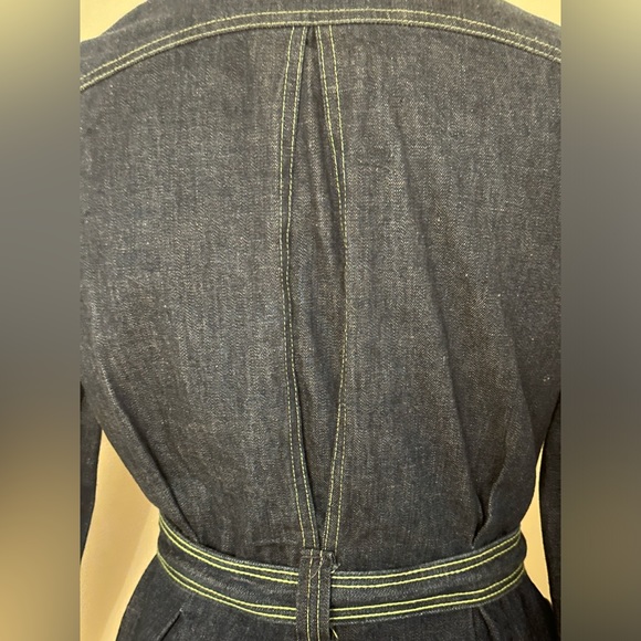 No Tag Denim Tie Blue Jean Jacket With Yellow Thread Collar Button Down Sz 9/10. - Picture 9 of 14